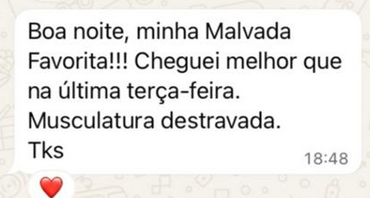 Feedback de paciente relatando melhora e musculatura destravada